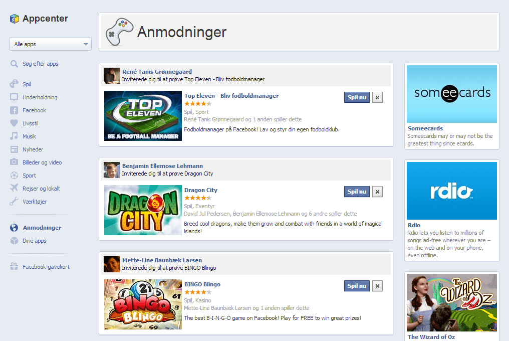 Anmodninger på Facebook